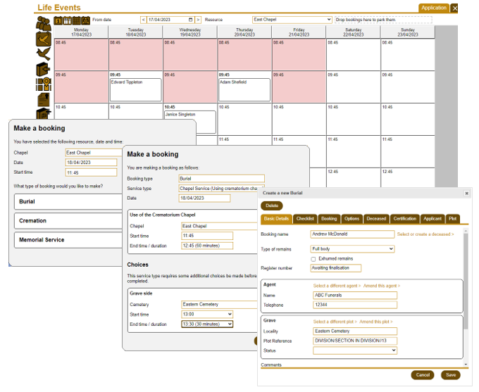 Diary booking process