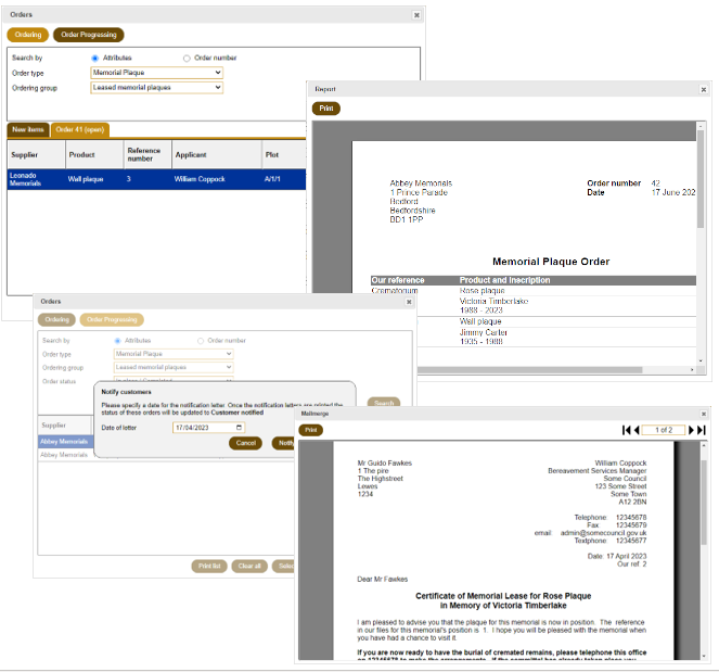 Memorial ordering
